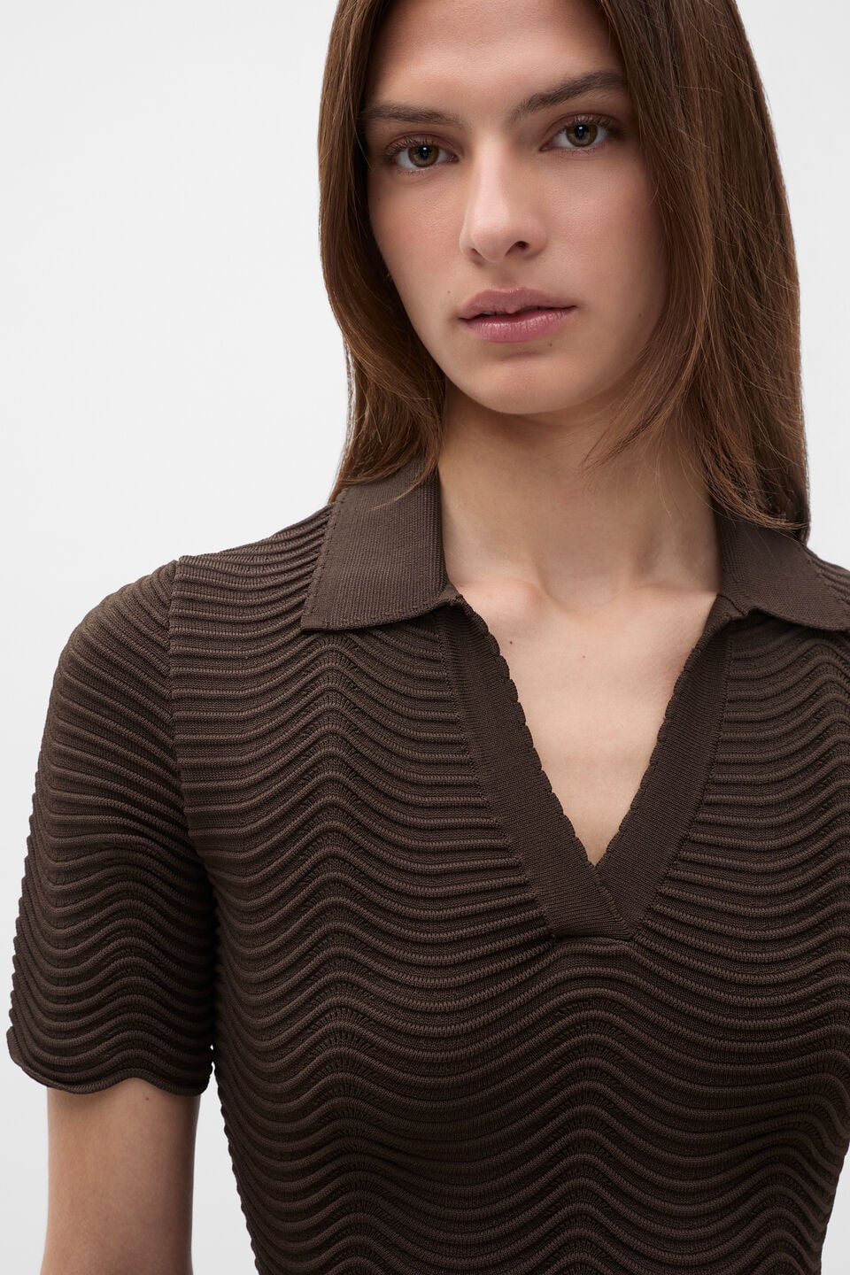 Wave Stitch Polo Knit  Dark Espresso