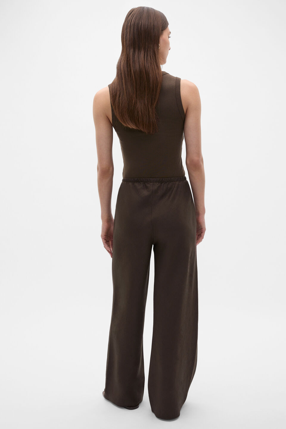Core Linen Easy Wide Leg Pant  Dark Espresso