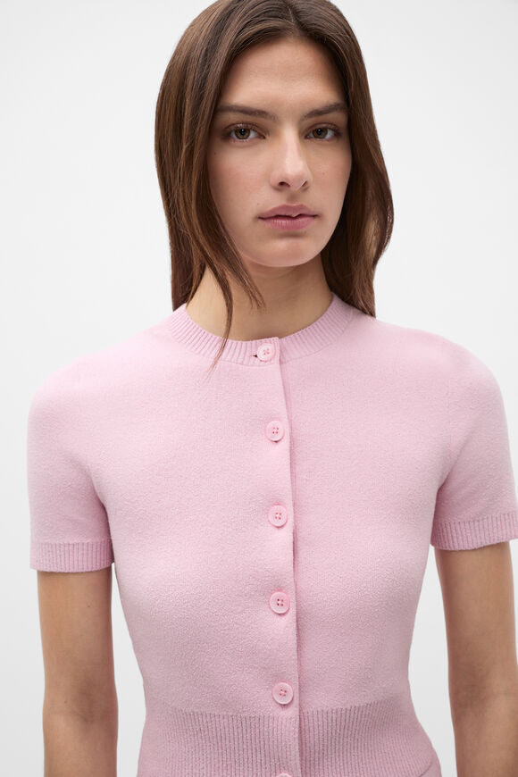 Boucle Short Sleeve Cardigan  Petal Pink  hi-res