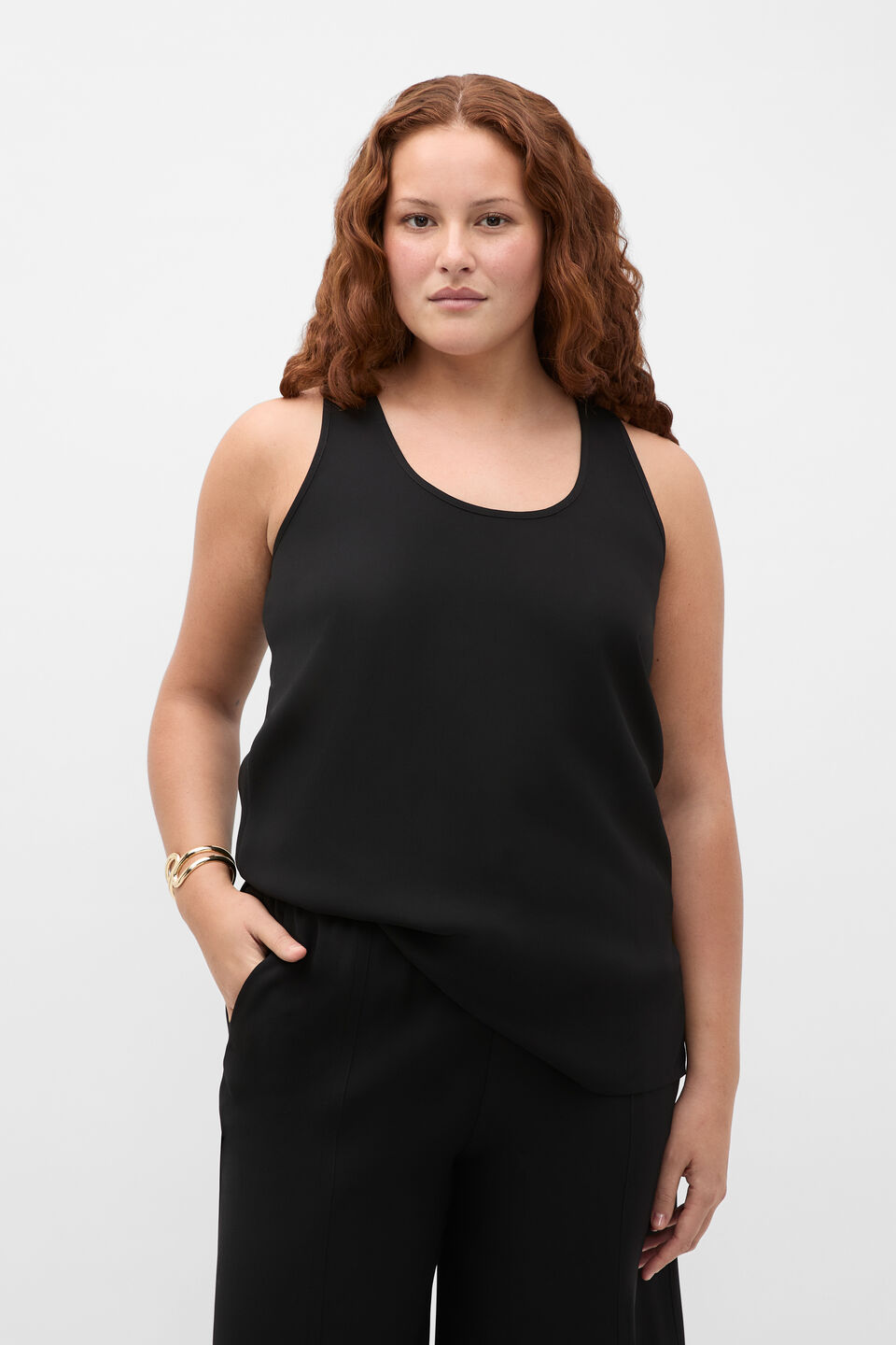 Satin Back Longline Tank  Black