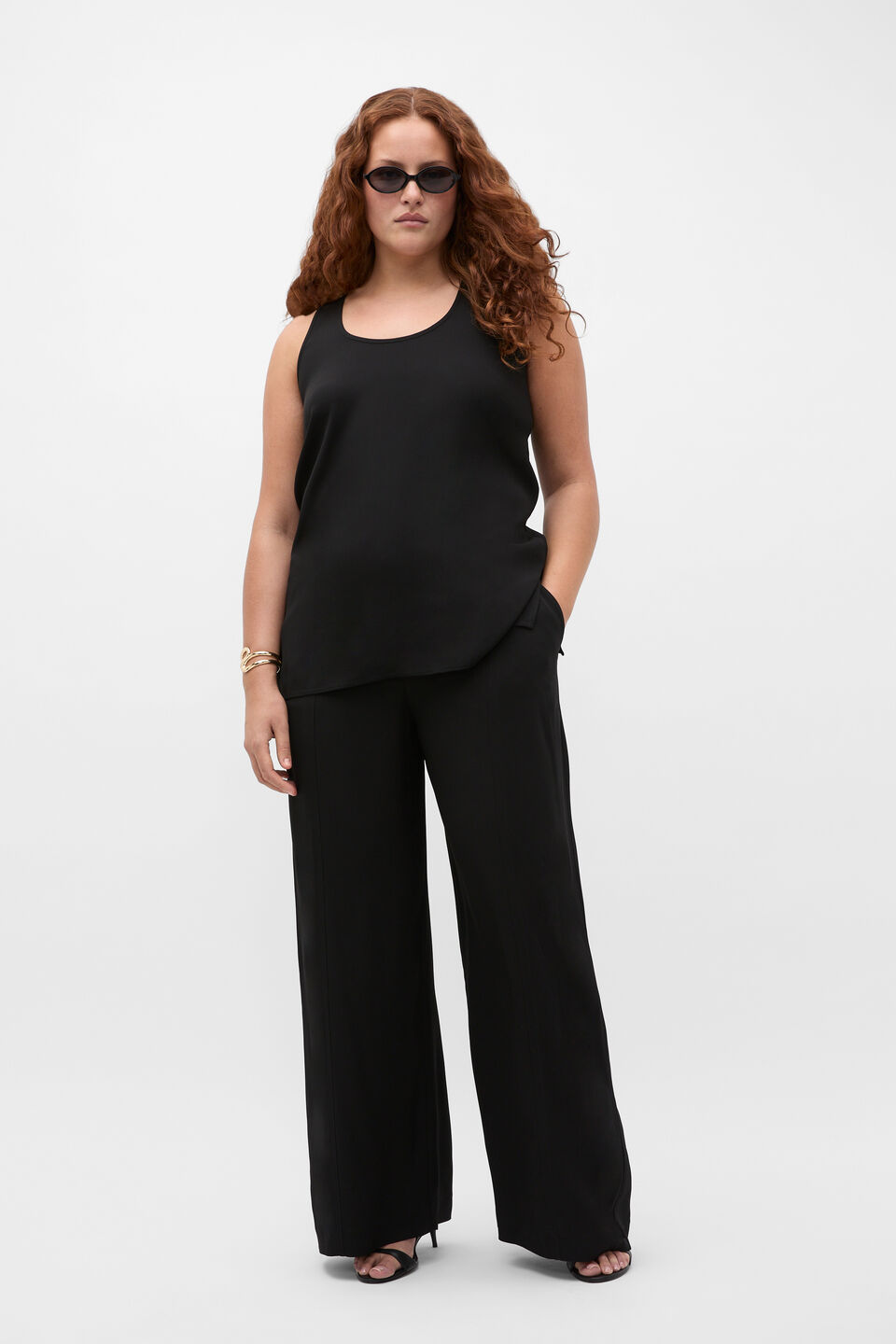 Satin Back Longline Tank  Black
