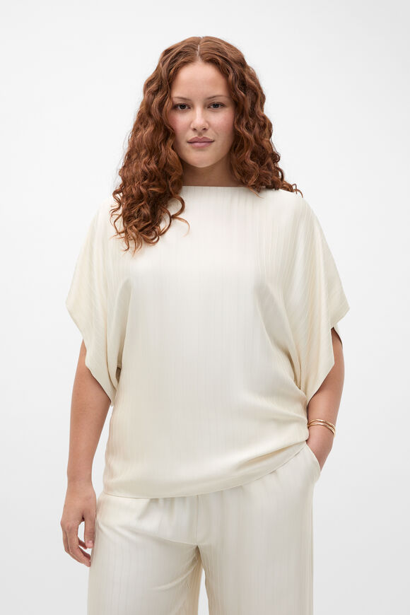 Self Stripe Batwing Top  Coconut Cream  hi-res