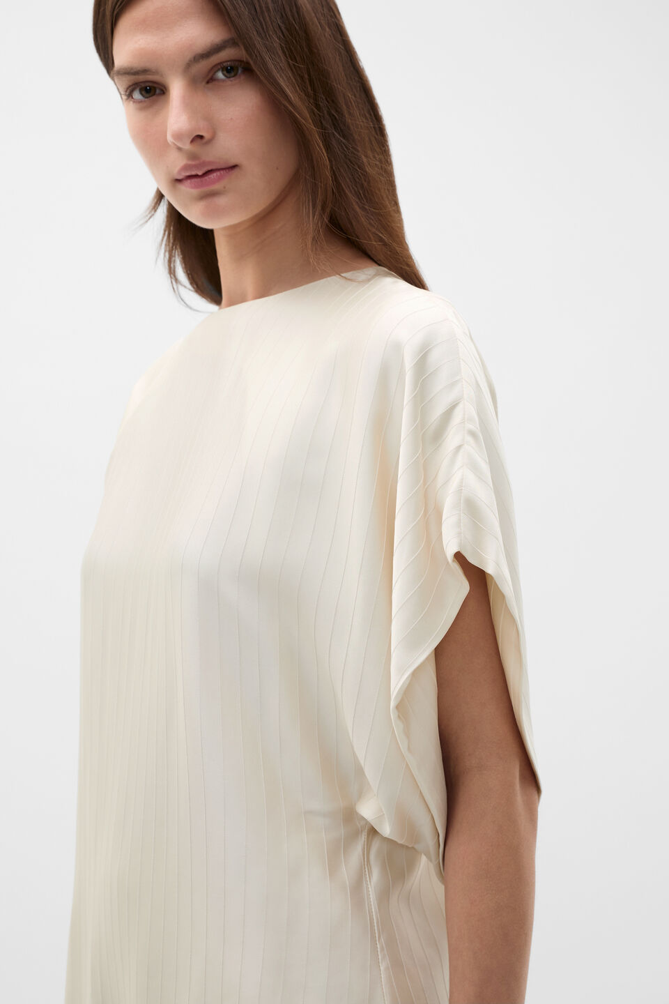 Self Stripe Batwing Top  Coconut Cream
