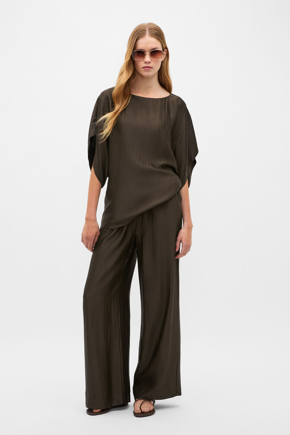 Self Stripe Batwing Top  Dark Espresso