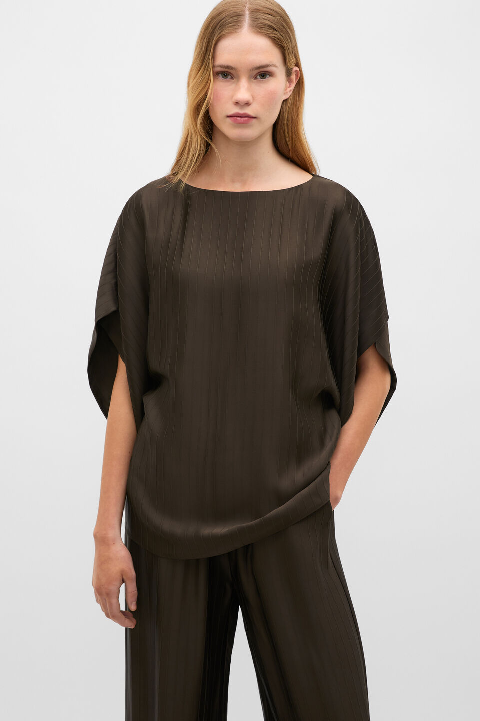 Self Stripe Batwing Top  Dark Espresso