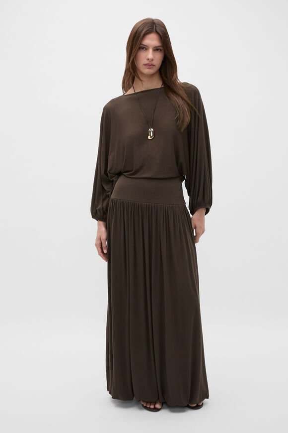 Fine Knit Bubble Midi Skirt  Dark Espresso  hi-res