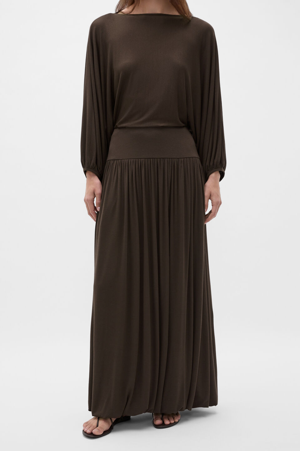 Fine Knit Bubble Midi Skirt  Dark Espresso