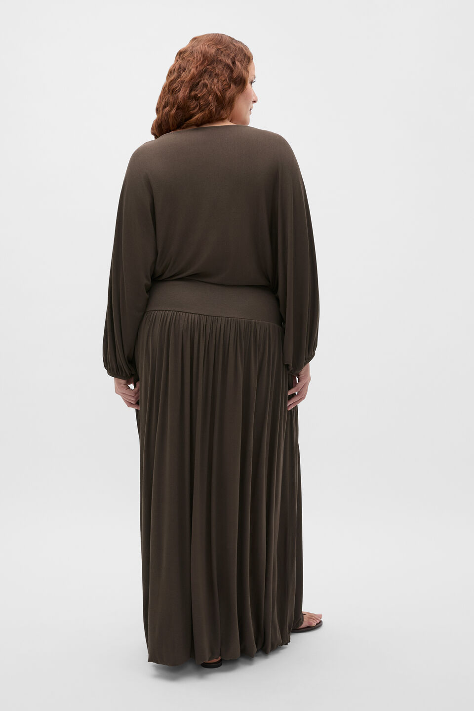 Fine Knit Bubble Midi Skirt  Dark Espresso