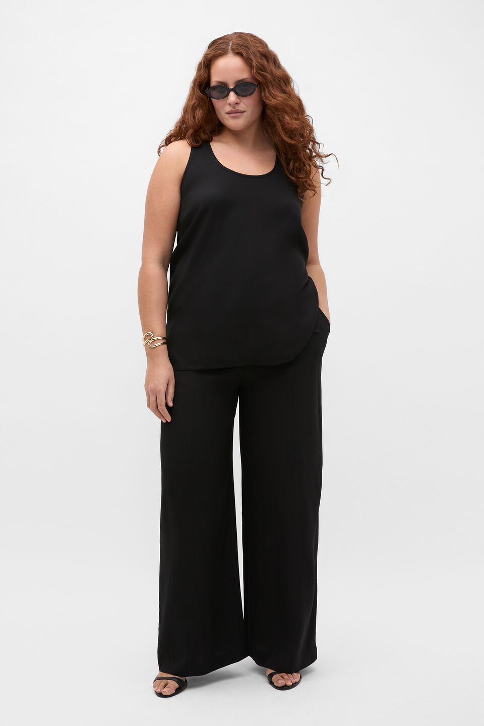 Satin Back Wide Leg Pant  Black