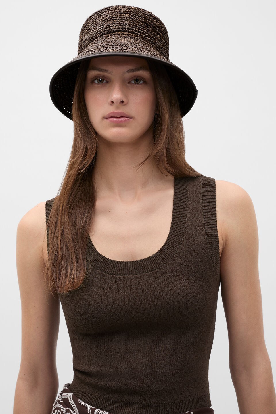 Trim Detail Raffia Bucket Hat  Dark Espresso