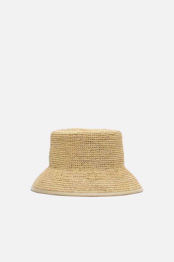 Trim Detail Raffia Bucket Hat  Warm Sand  hi-res