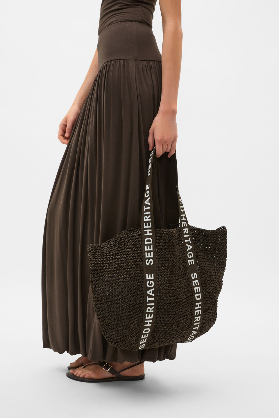 Logo Woven Tote  Dark Espresso
