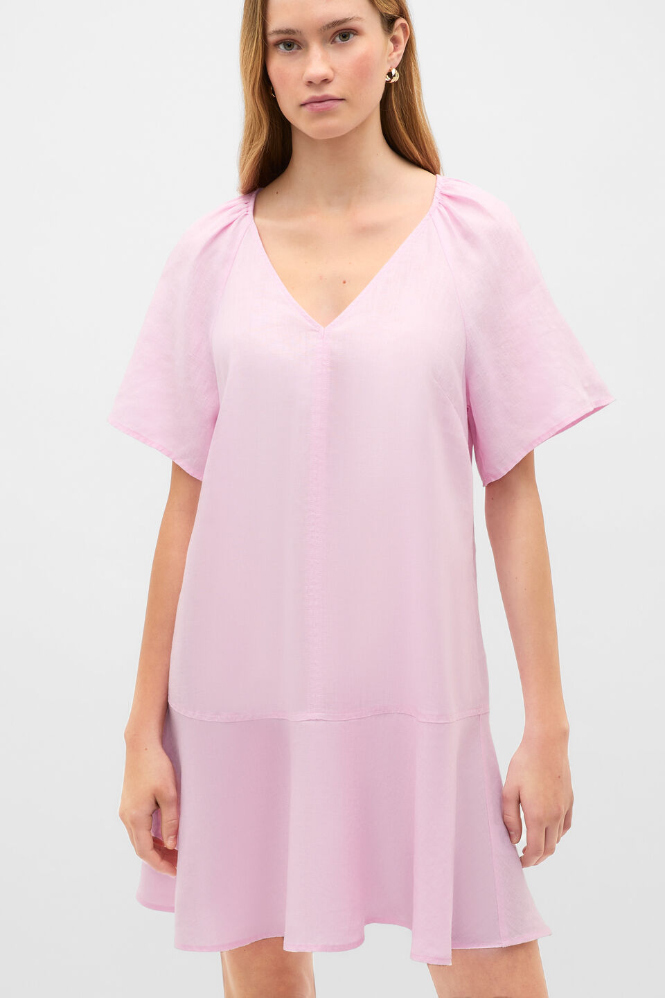 Core Linen Flutter Mini Dress  Petal Pink