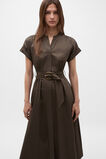 Cotton Blend Belted Shirt Dress  Dark Espresso  hi-res