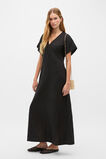 Linen V Neck Midi Dress  Black  hi-res