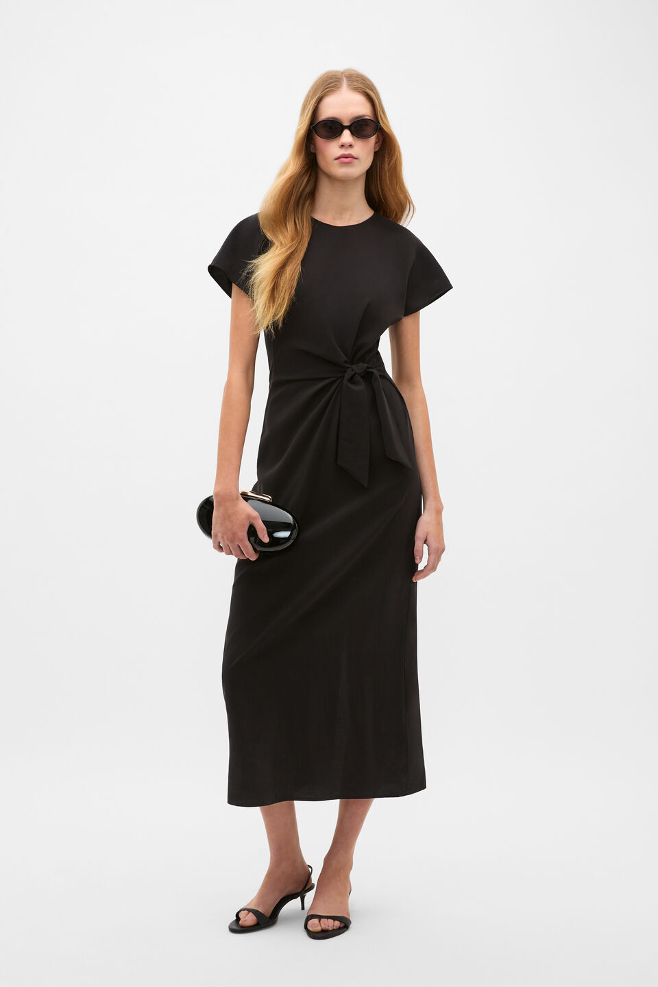 Tie Waist Midi Dress  Black