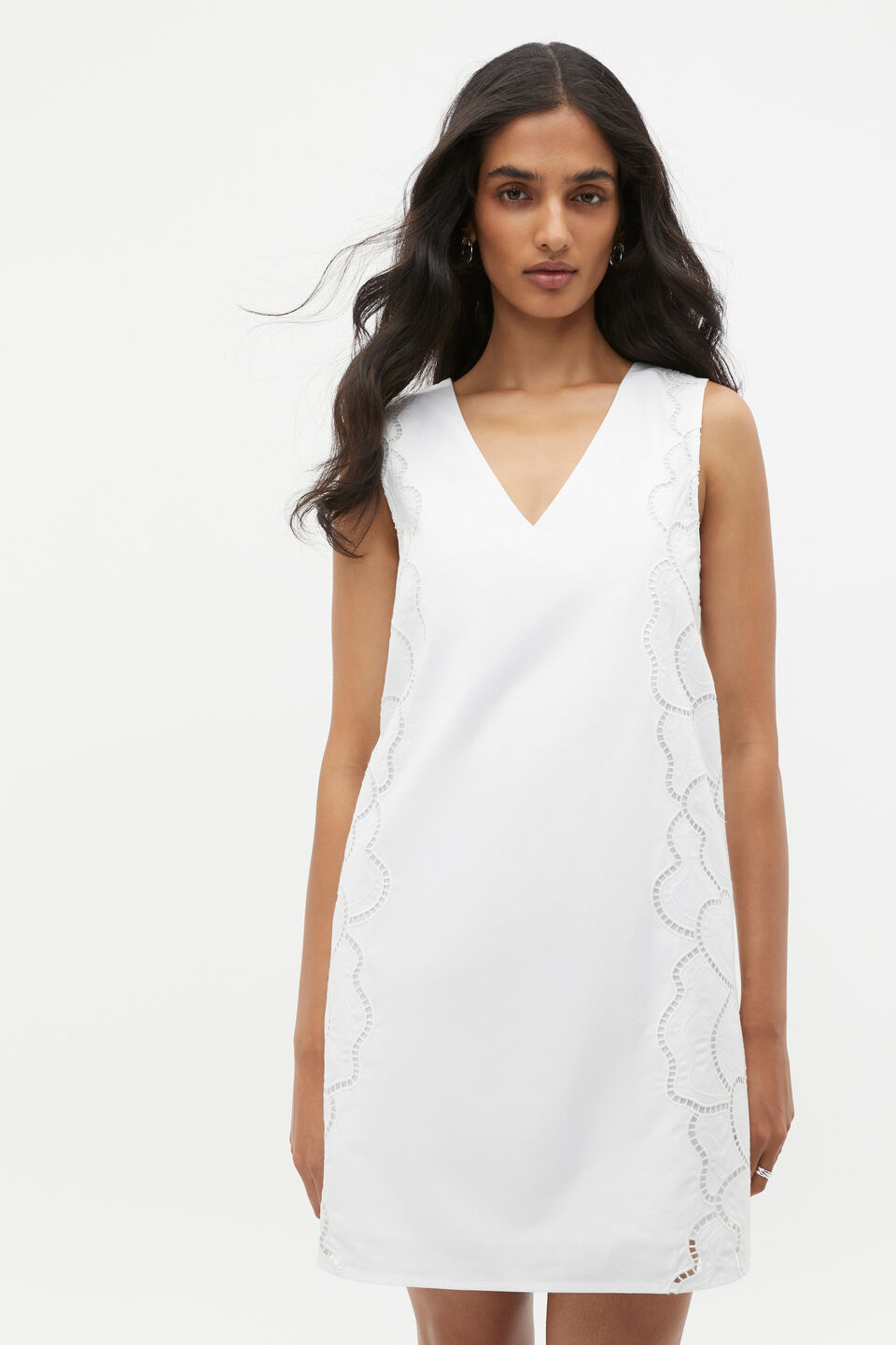 Lace Broderie Shell Mini Dress  Whisper White
