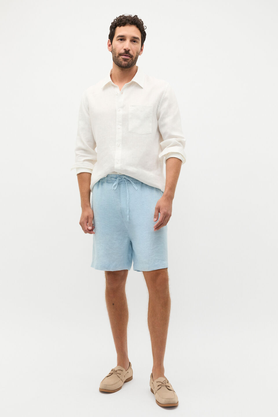 Linen Pullon Short  Sky Blue