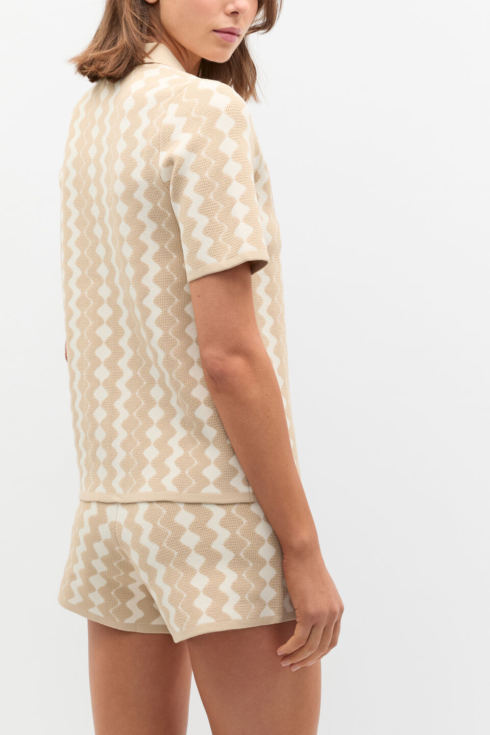 Jacquard Knit Polo Top  Ecru