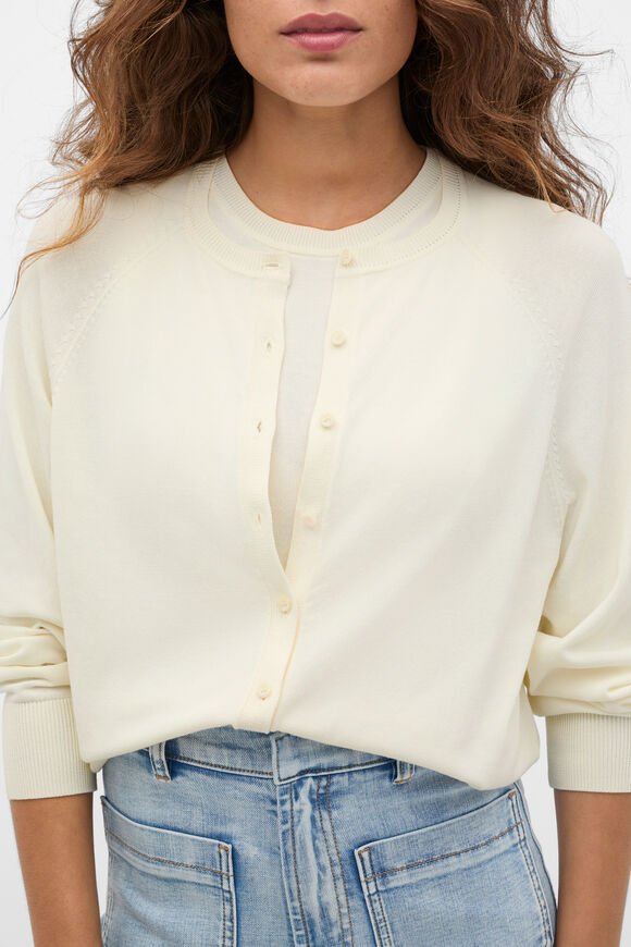Cotton Blend Raglan Cardigan  Coconut Cream  hi-res