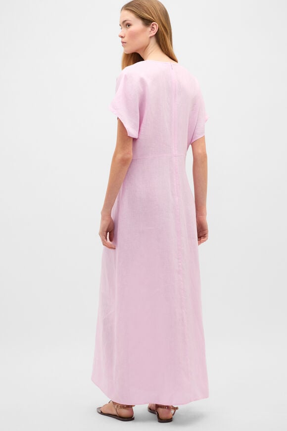 Linen V Neck Midi Dress  Petal Pink  hi-res