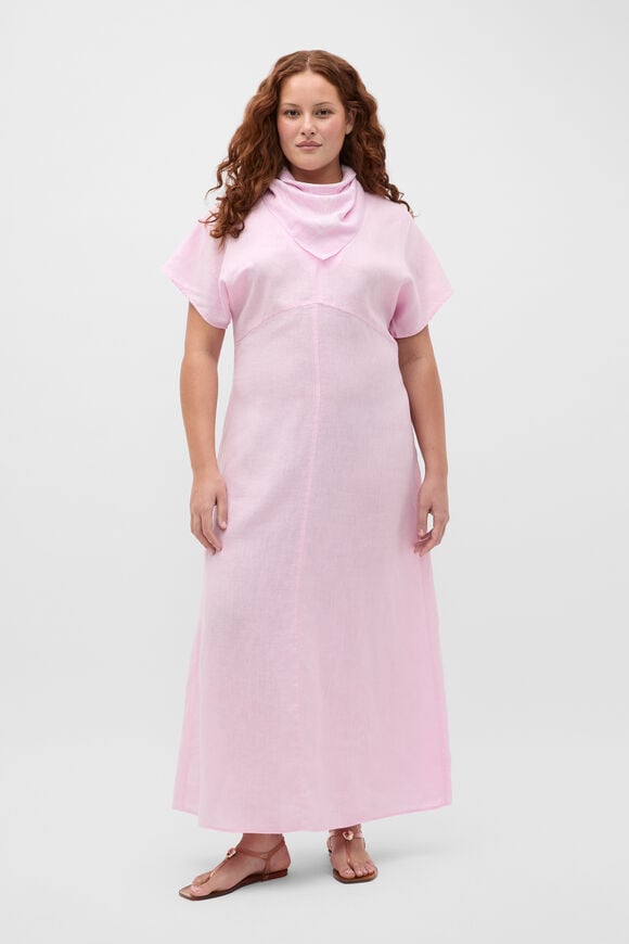 Linen V Neck Midi Dress  Petal Pink  hi-res