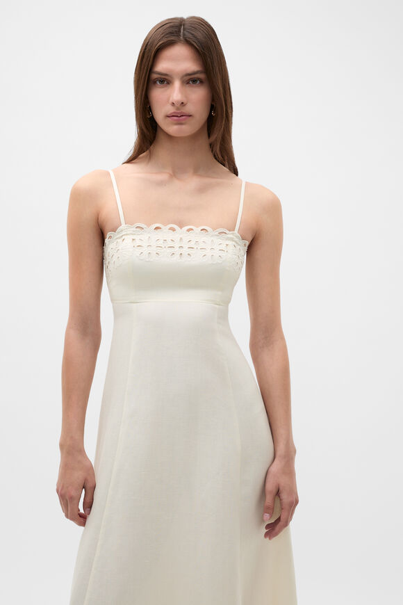 Linen Blend Cutwork Midi Dress  Coconut Cream  hi-res