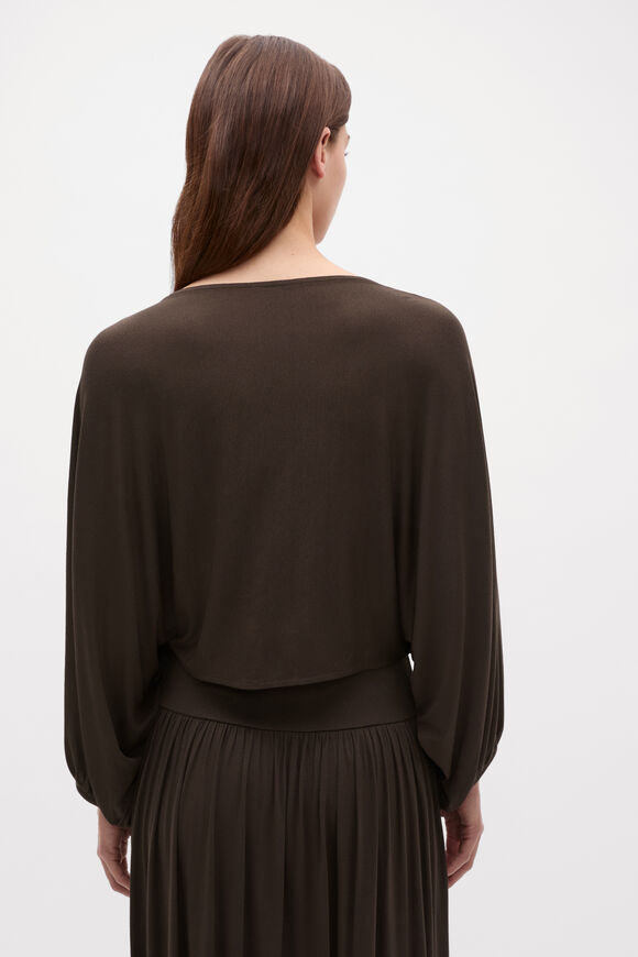 Fine Knit Bubble Sleeve Top  Dark Espresso  hi-res