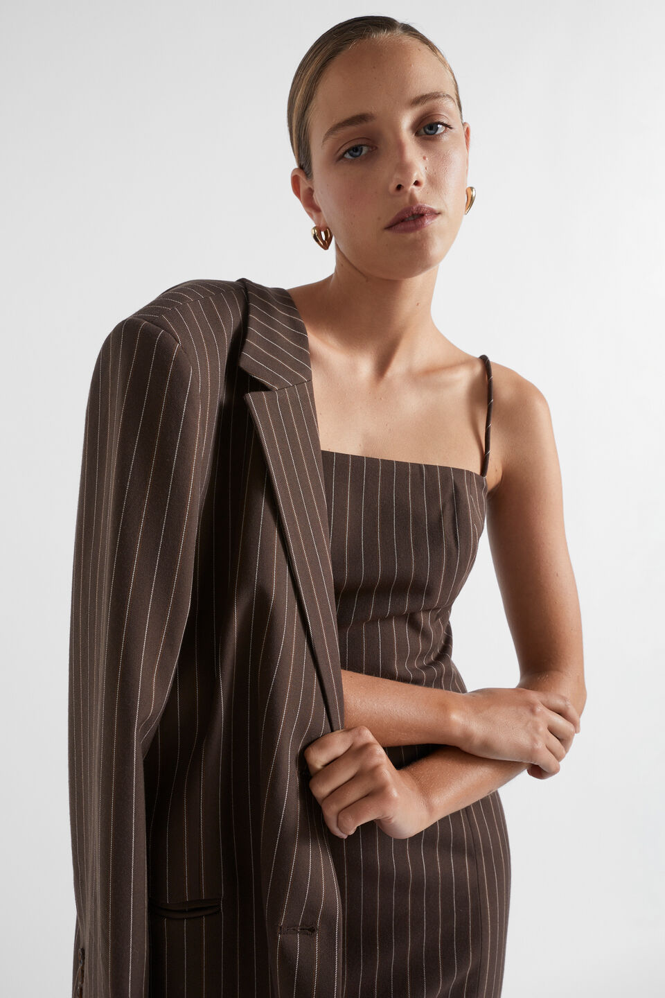 Tailored Midi Dress  Dark Espresso Pinstripe