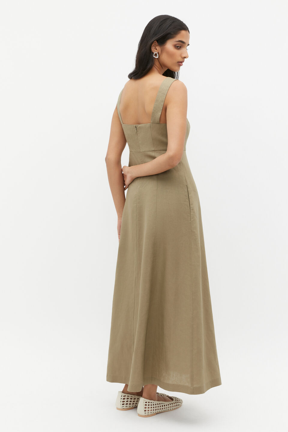 Linen Square Neck Sun Dress  Rosemary