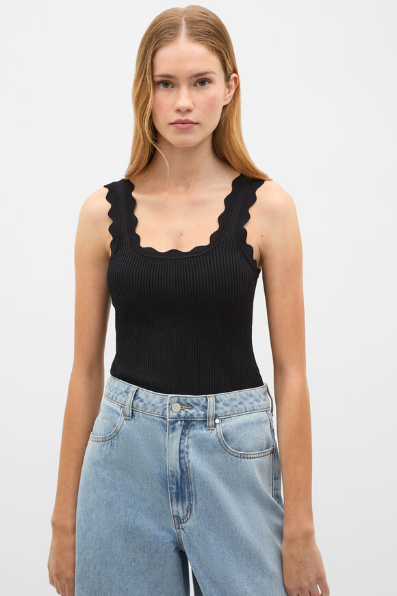 Scallop Knit Top  Black  hi-res