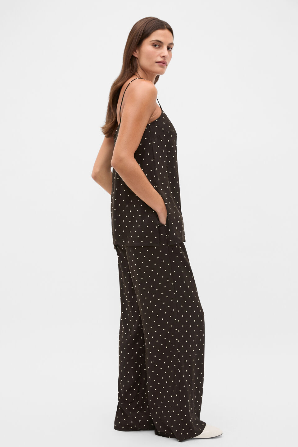 Spot Print Longline Cami  Coffee Bean Spot