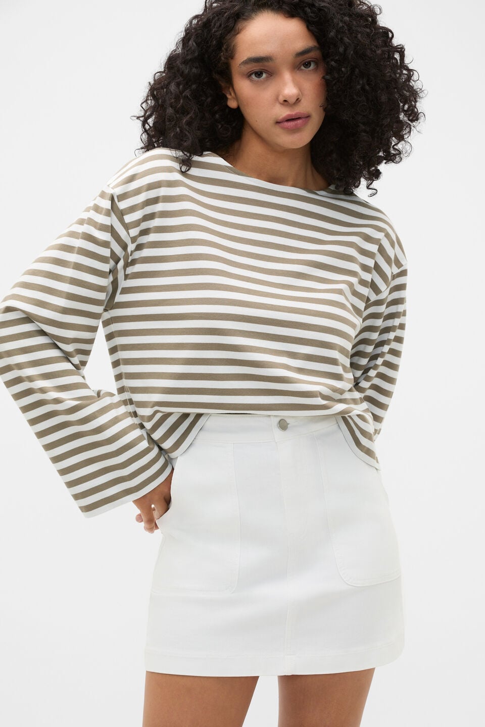 Denim A-Line Pocket Mini Skirt  White