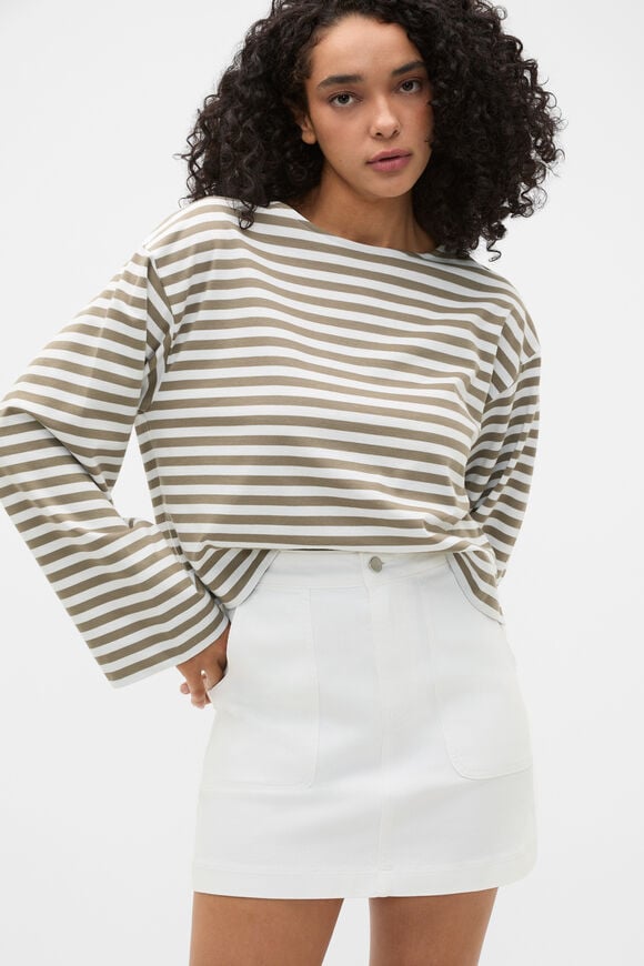 Denim A-Line Pocket Mini Skirt  White  hi-res