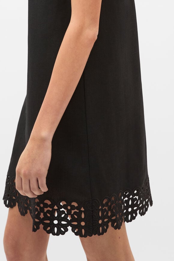 Linen Blend Cutwork Mini Dress  Black  hi-res