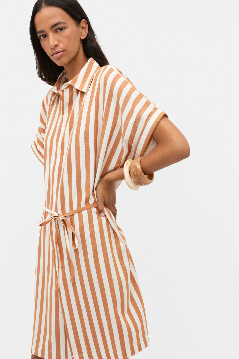 Stripe Collar Detail Poncho  Copper