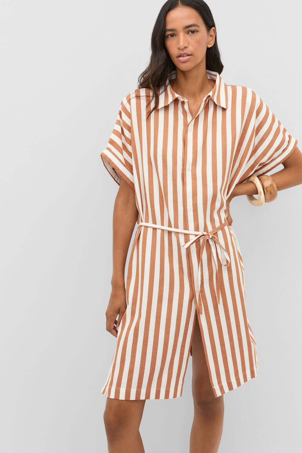 Stripe Collar Detail Poncho  Copper