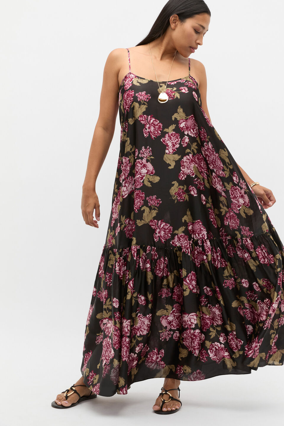 Silk Floral Midi Dress  Floral Multi