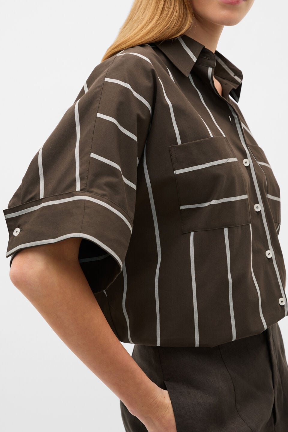 Cotton Stripe Pocket Shirt  Dark Espresso Stripe