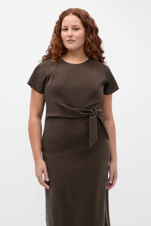 Tie Waist Midi Dress  Dark Espresso  hi-res