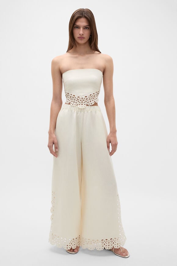 Linen Blend Cutwork Pant  Coconut Cream  hi-res