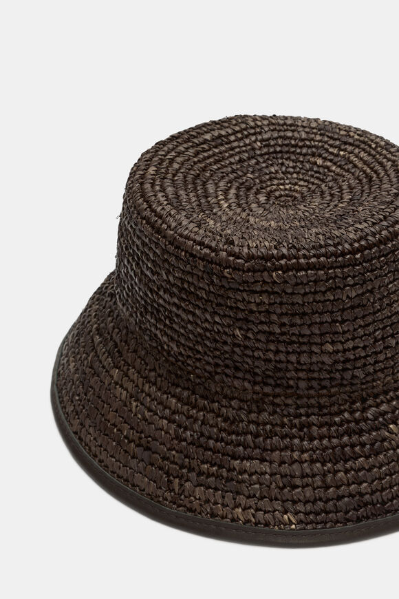 Trim Detail Raffia Bucket Hat  Dark Espresso  hi-res