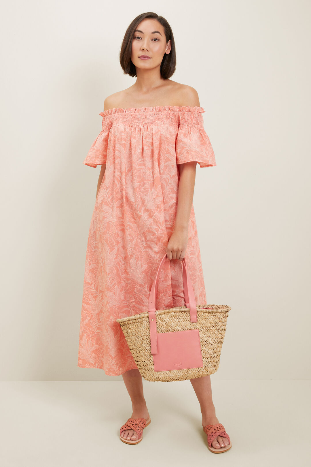 Textured Midi Dress  Coral Rose Floral  hi-res