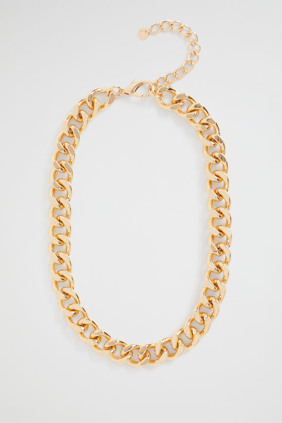 Flat Curb Chain Necklace  Gold  hi-res