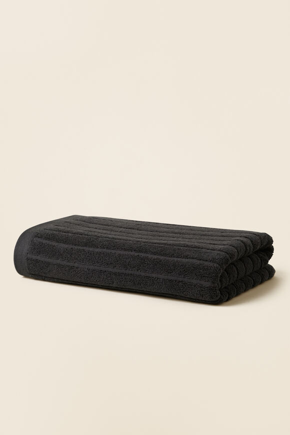 Cotton Stripe Bath Towel   Charcoal  hi-res