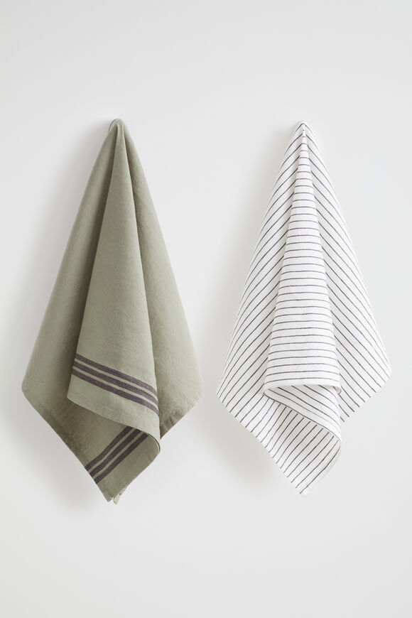 Stripe Tea Towel Set of 2  Olive  hi-res