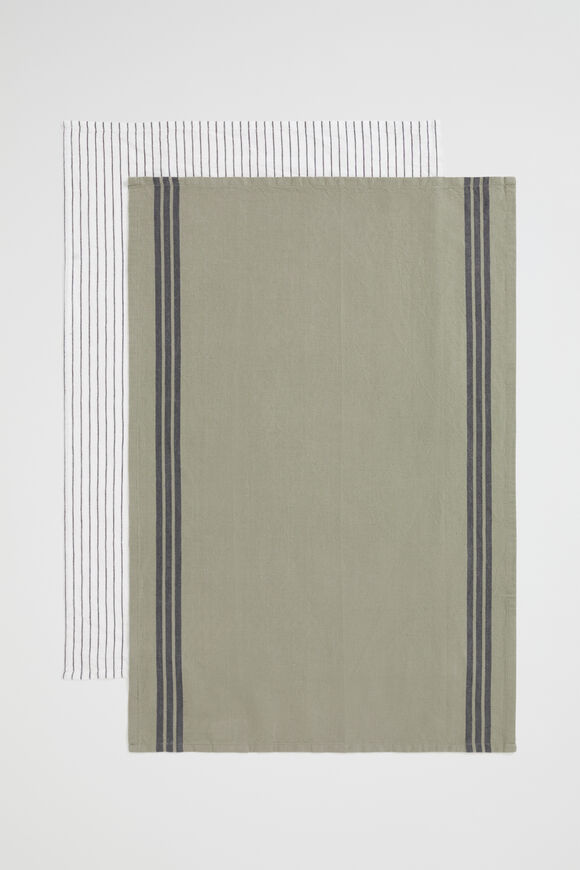 Stripe Tea Towel Set of 2  Olive  hi-res