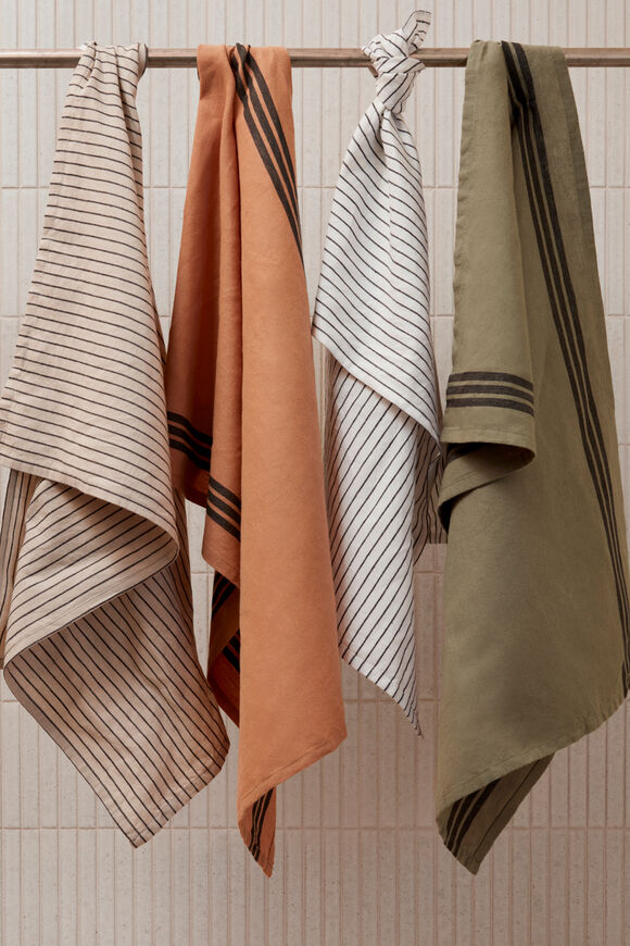 Stripe Tea Towel Set of 2  Olive  hi-res