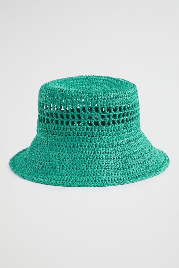 Cutout Straw Bucket Hat  Deep Teal  hi-res