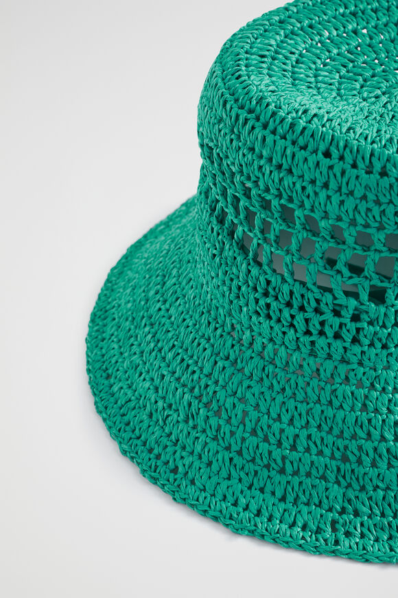 Cutout Straw Bucket Hat  Deep Teal  hi-res